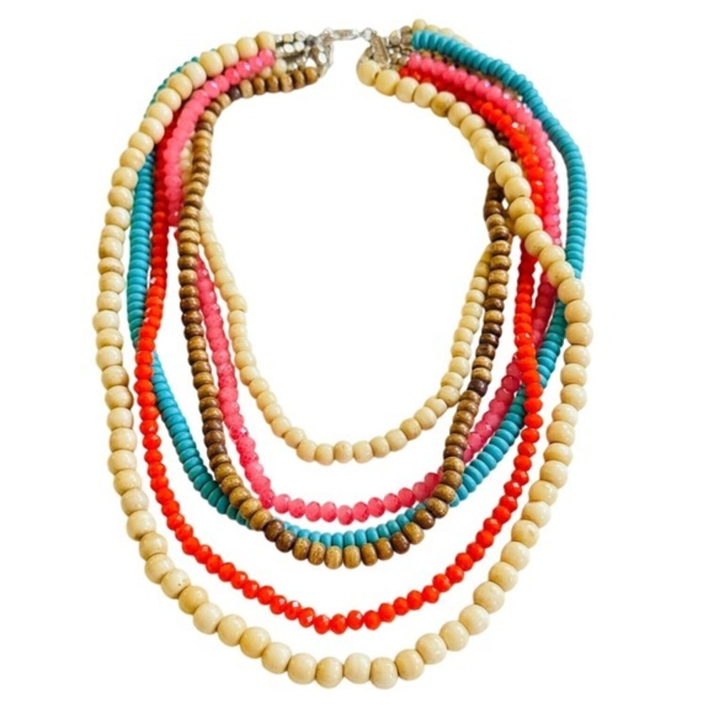 Panacea Necklace Colorful Art‎ Glass bone Collar Beaded Boho multi bib Strand